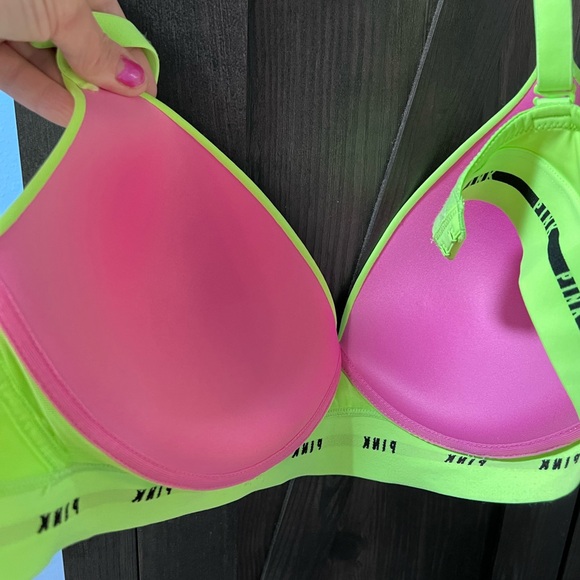 New…Victoria secret “Pink” Bright Lime Green 36DD NO WIRE Bra - Picture 4 of 7